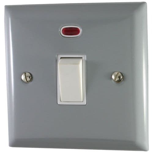 G&H SLG26W Spectrum Plate Light Grey 1 Gang 20 Amp Double Pole Switch & Neon