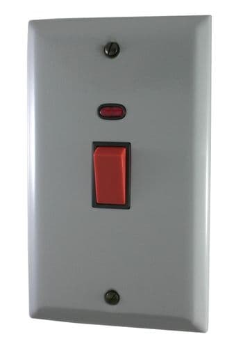 G&H SLG28B Spectrum Plate Light Grey 45 Amp DP Cooker Switch & Neon Vertical Plate