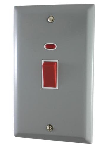 G&H SLG28W Spectrum Plate Light Grey 45 Amp DP Cooker Switch & Neon Vertical Plate