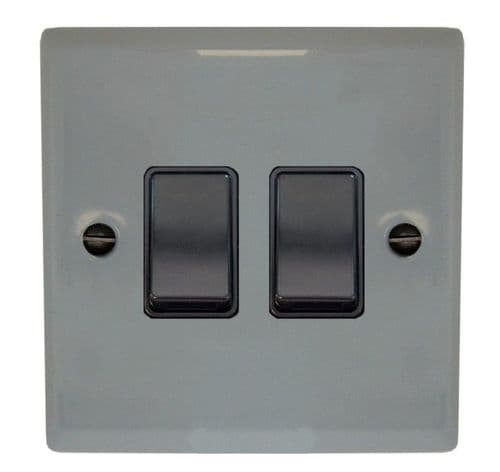 G&H SLG2B Spectrum Plate Light Grey 2 Gang 1 or 2 Way Rocker Light Switch