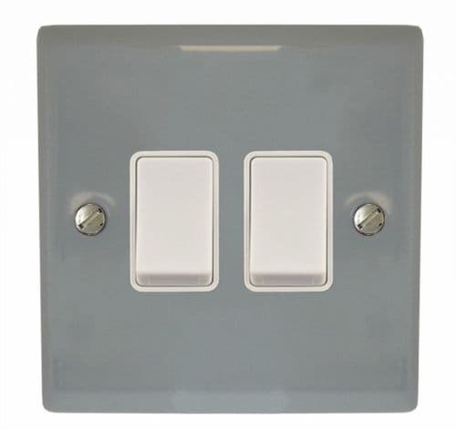G&H SLG2W Spectrum Plate Light Grey 2 Gang 1 or 2 Way Rocker Light Switch