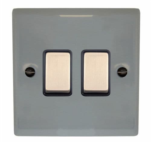 G&H SLG302 Spectrum Plate Light Grey 2 Gang 1 or 2 Way Rocker Light Switch