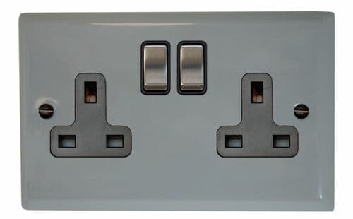 G&H SLG310 Spectrum Plate Light Grey 2 Gang Double 13A Switched Plug Socket
