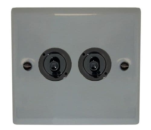 G&H SLG382-FBK Spectrum Plate Light Grey 2 Gang 2 Way Toggle Light Switch