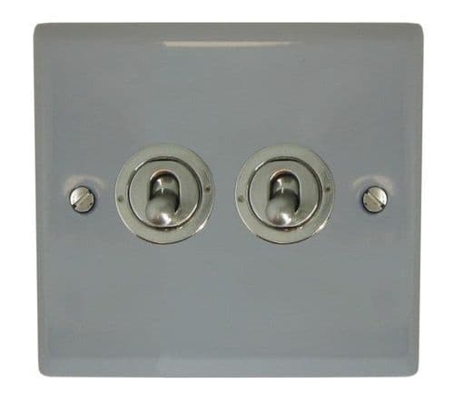 G&H SLG382-SS Spectrum Plate Light Grey 2 Gang 1 or 2 Way Toggle Light Switch
