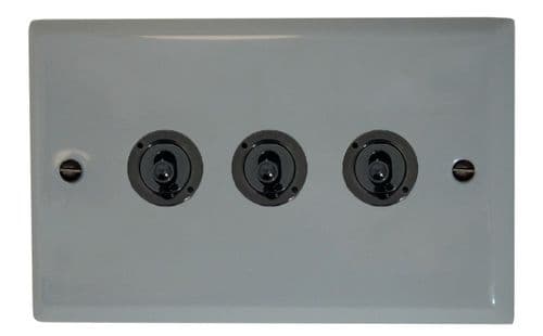G&H SLG383-FBK Spectrum Plate Light Grey 3 Gang 2 Way Toggle Light Switch