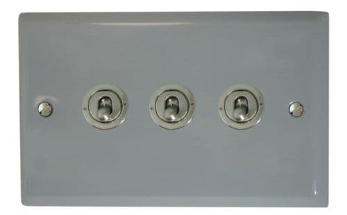 G&H SLG383-SS Spectrum Plate Light Grey 3 Gang 1 or 2 Way Rocker Light Switch