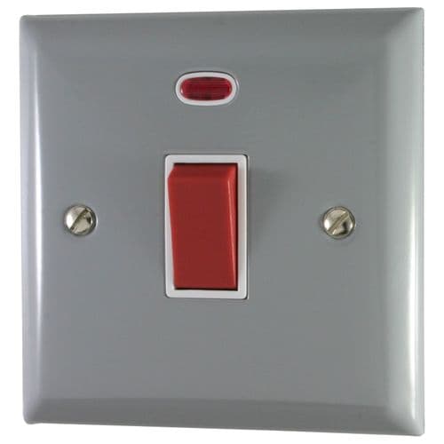 G&H SLG46W Spectrum Plate Light Grey 45 Amp DP Cooker Switch & Neon Single Plate