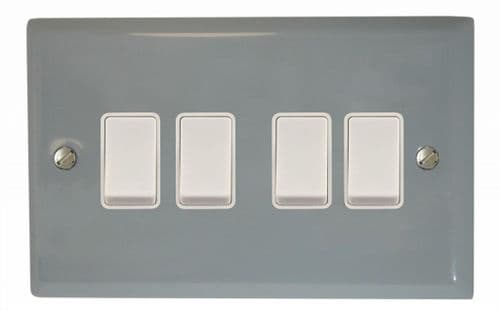 G&H SLG4W Spectrum Plate Light Grey 4 Gang 1 or 2 Way Rocker Light Switch