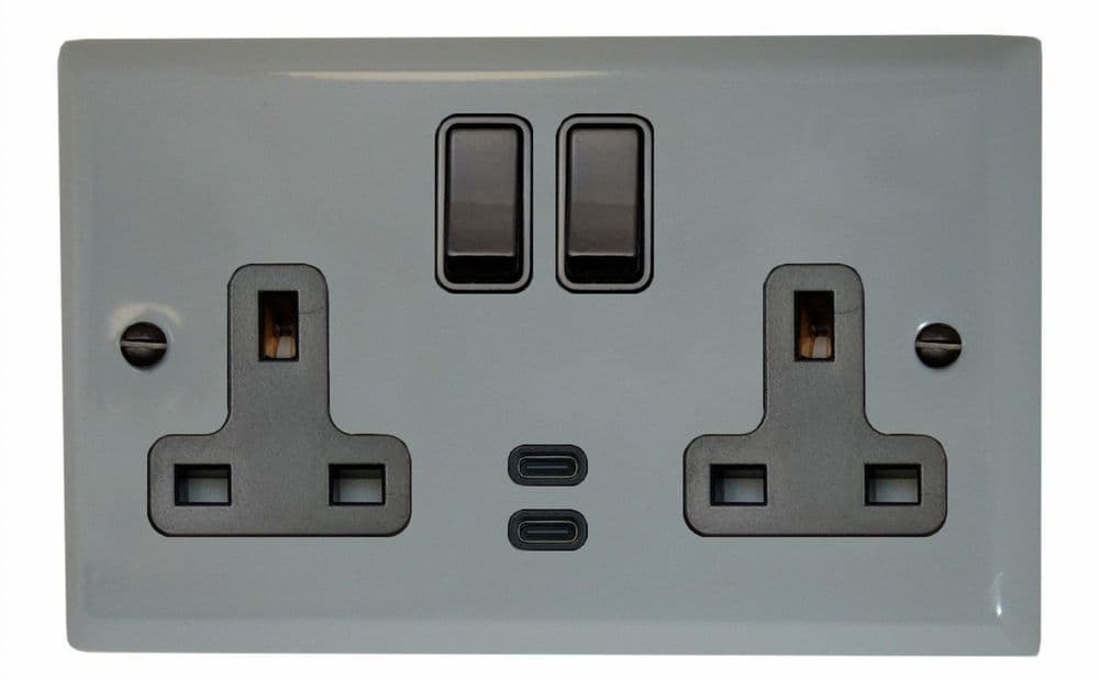 G&H SLG913B Spectrum Plate Light Grey 2 Gang Double 13A Plug Socket ...