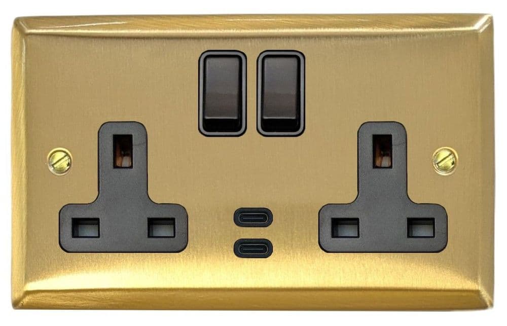 G&H SSB913B Spectrum Plate Satin Brushed Brass 2 Gang Double 13A Plug ...