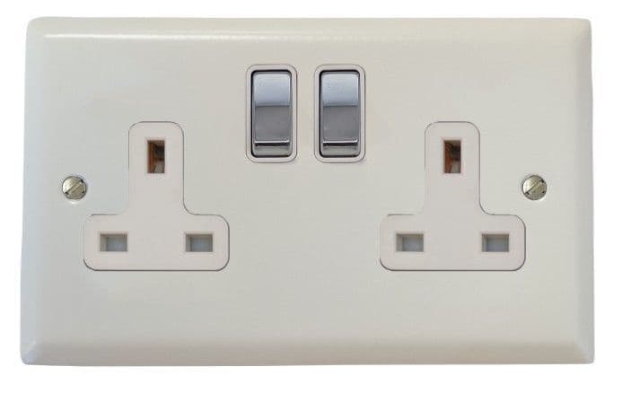 G&H SW210-PC Spectrum Plate Matt White 2 Gang Double 13A Switched Plug ...