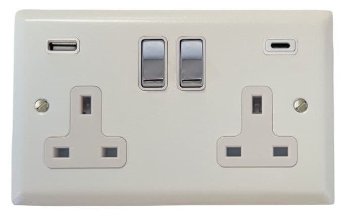 G&H SW2911-PC Spectrum Plate Matt White 2 Gang Double 13A Plug Socket 3 ...