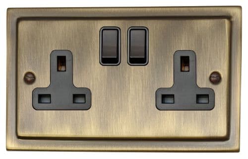 G&H TAB10B Trimline Plate Antique Brass 2 Gang Double 13A Switched Plug Socket