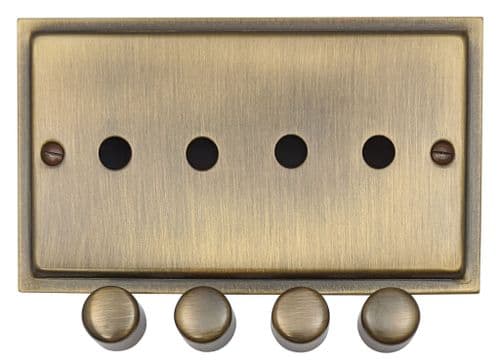 G&H TAB14-PK Trimline Plate Antique Brass 4 Gang Dimmer Plate Only inc Dimmer Knobs