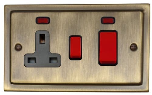 G&H TAB29B Trimline Plate Antique Brass 45 Amp DP Cooker Switch & 13A Switched Socket