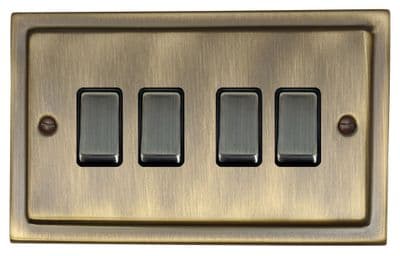 G&H TAB304 Trimline Plate Antique Brass 4 Gang 1 or 2 Way Rocker Light Switch