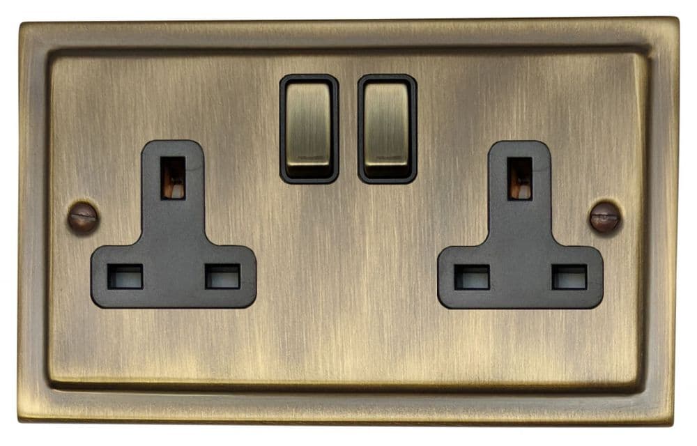 G&H TAB310 Trimline Plate Antique Brass 2 Gang Double 13A Switched Plug Socket