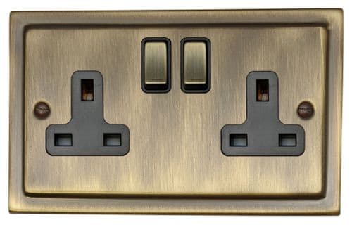 G&H TAB310 Trimline Plate Antique Brass 2 Gang Double 13A Switched Plug Socket