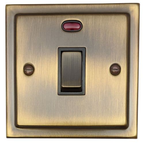 G&H TAB326 Trimline Plate Antique Brass 1 Gang 20 Amp Double Pole Switch & Neon