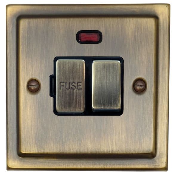 G&H TAB327 Trimline Plate Antique Brass 1 Gang Fused Spur 13A Switched & Neon