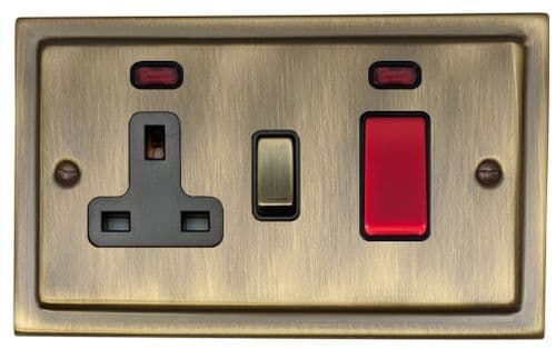 G&H TAB329 Trimline Plate Antique Brass 45 Amp DP Cooker Switch & 13A Switched Socket