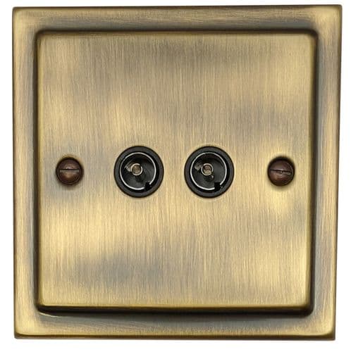 G&H TAB36B Trimline Plate Antique Brass 2 Gang TV Coax Socket Point
