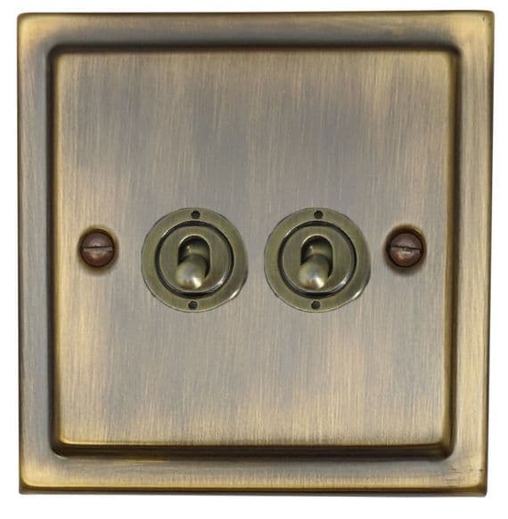 G&H TAB382-AB Trimline Plate Antique Brass 2 Gang 1 or 2 Way Toggle Light Switch
