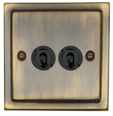 G&H TAB382-FBK Trimline Plate Antique Brass 2 Gang 2 Way Toggle Light Switch