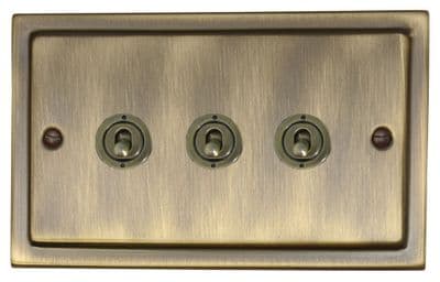 G&H TAB383-AB Trimline Plate Antique Brass 3 Gang 1 or 2 Way Toggle Light Switch