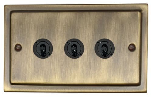 G&H TAB383-FBK Trimline Plate Antique Brass 3 Gang 2 Way Toggle Light Switch
