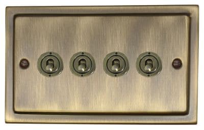 G&H TAB384-AB Trimline Plate Antique Brass 4 Gang 1 or 2 Way Toggle Light Switch