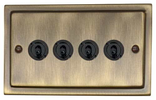 G&H TAB384-FBK Trimline Plate Antique Brass 4 Gang 2 Way Toggle Light Switch