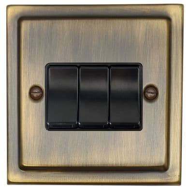 G&H TAB3B Trimline Plate Antique Brass 3 Gang 1 or 2 Way Rocker Light Switch