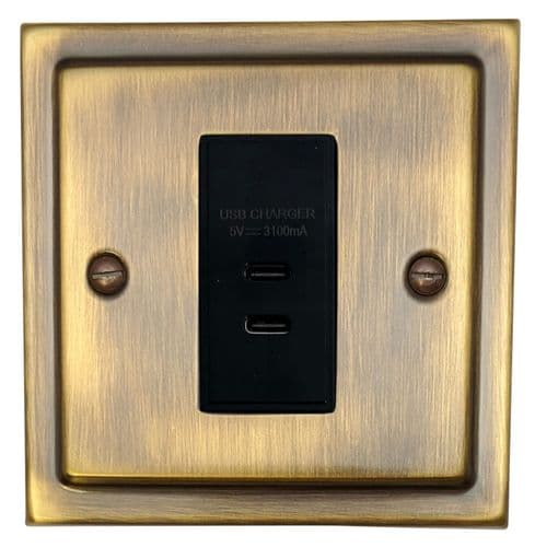 G&H TAB42B Trimline Plate Antique Brass 1 Gang USB Charger 3.1A Dual USB C