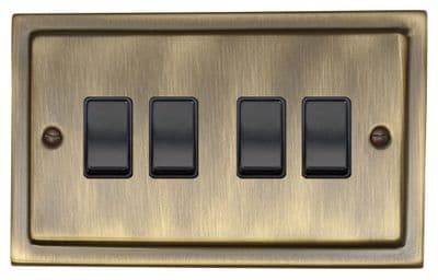 G&H TAB4B Trimline Plate Antique Brass 4 Gang 1 or 2 Way Rocker Light Switch