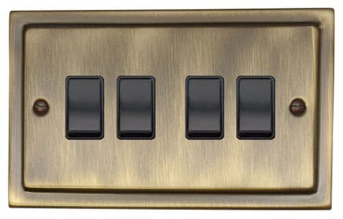 G&H TAB4B Trimline Plate Antique Brass 4 Gang 1 or 2 Way Rocker Light Switch