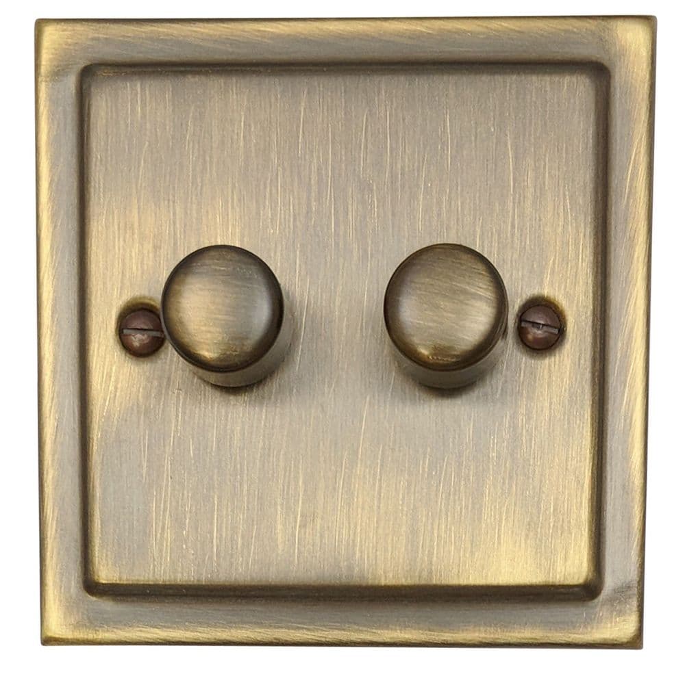 G&H TAB522 Trimline Plate Antique Brass 2 Gang 1 or 2 Way LED Dimmer Switch