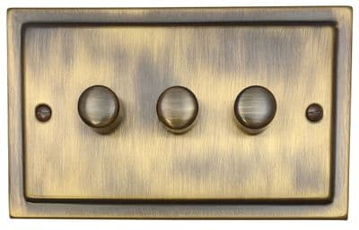 G&H TAB523 Trimline Plate Antique Brass 3 Gang 1 or 2 Way LED Dimmer Switch