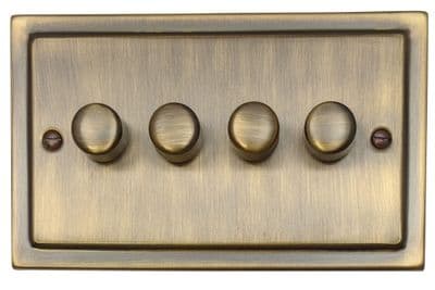 G&H TAB524 Trimline Plate Antique Brass 4 Gang 1 or 2 Way LED Dimmer Switch