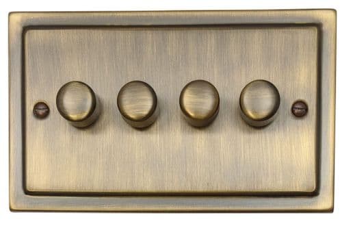 G&H TAB524 Trimline Plate Antique Brass 4 Gang 1 or 2 Way LED Dimmer Switch