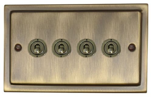 G&H TAB84C-AB Trimline Plate Antique Brass 4 Gang 2 x 2 Way 2 x Intermediate Toggle Light Switch