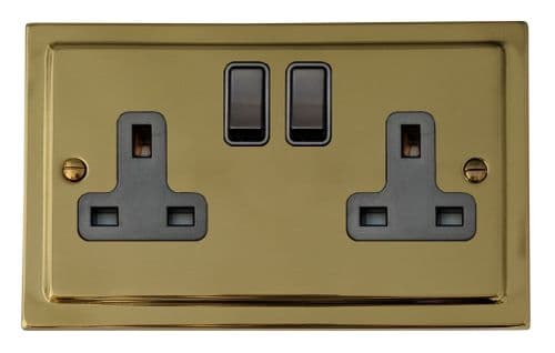 G&H TB10B Trimline Plate Polished Brass 2 Gang Double 13A Switched Plug Socket