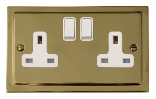 G&H TB10W Trimline Plate Polished Brass 2 Gang Double 13A Switched Plug Socket