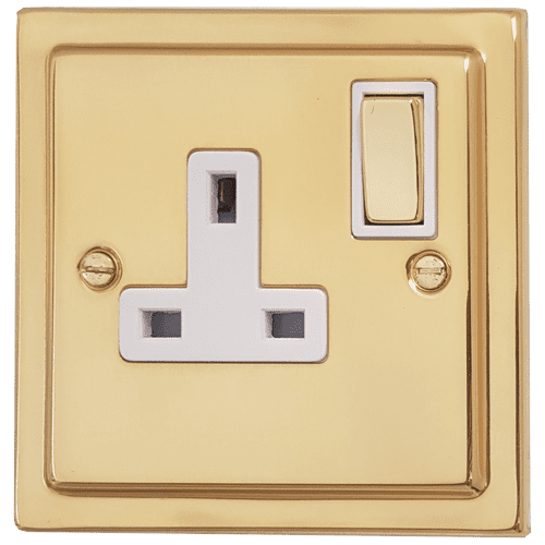 G&H TB209 Trimline Plate Polished Brass 1 Gang Single 13A Switched Plug Socket