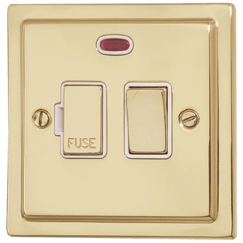 G&H TB227 Trimline Plate Polished Brass 1 Gang Fused Spur 13A Switched & Neon