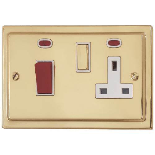G&H TB229 Trimline Plate Polished Brass 45 Amp DP Cooker Switch & 13A Switched Socket