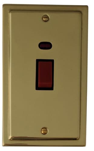 G&H TB28B Trimline Plate Polished Brass 45 Amp DP Cooker Switch & Neon Vertical Plate