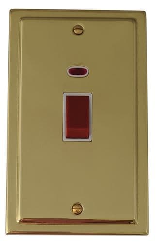 G&H TB28W Trimline Plate Polished Brass 45 Amp DP Cooker Switch & Neon Vertical Plate