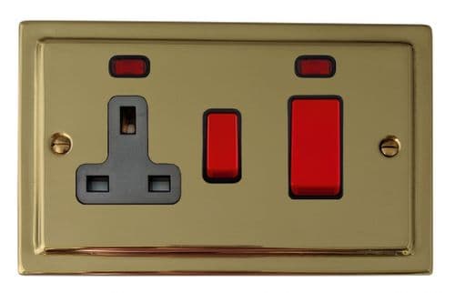 G&H TB29B Trimline Plate Polished Brass 45 Amp DP Cooker Switch & 13A Switched Socket